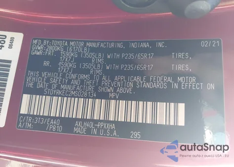 2021 Toyota Sienna Xle from USA, damaged, VIN 5TDYRKEC2MS028134